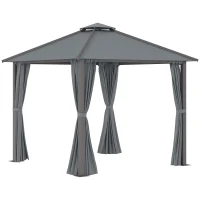Outsunny Tonnelle de jardin pour terrasse avec 4 parois latérales double toit protection solaire 3 x 3 m gris(m-1)