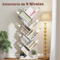 HOMCOM Estantería en Forma de Árbol con 9 Estantes y Sistema Antivuelco para Salón Dormitorio 50x24x136 cm Blanco(m-4)