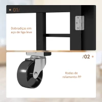 HOMCOM Mesa de Cozinha com Laterais Dobráveis Mesa de Refeição com 2 Rodas e Prateleiras Estilo Moderno 120x60x75 cm Preto(m-6)