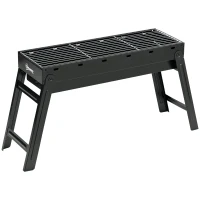 Outsunny Barbacoa Portátil Plegable con Parrillas de Acero Inoxidable BBQ de Carbón para Exterior 74x20x38 cm Negro(m-10)