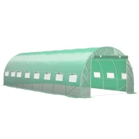 Outsunny Serre de jardin tunnel 24m² 8L x 3l x 2H m - 16 fenêtres, Porte zippée enroulable acier galvanisé, bâche PE, Vert(m-11)