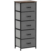 HOMCOM Fabric Chest of Drawers, Industrial Bedroom Dresser with 5 Fabric Drawers, Steel Frame and Wooden Top for Nursery, Living Room, Hallway, Rustic Brown and Grey(m-1)