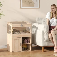 PawHut Jaula para Hámster con Espacio de Almacenaje Paneles Acrílicos Visibles Estante Ajustable 60x40x82,5 cm Natural(m-2)