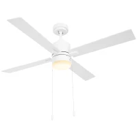 HOMCOM Ceiling Fan with LED Light, Flush Mount Ceiling Fan Lights with Reversible Blades, Pull-chain, White and Natural Tone(m-1)