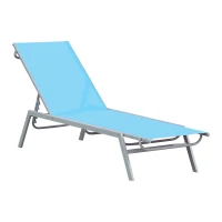 Outsunny Bain de Soleil transat - Chaise Longue - Design Contemporain - Dossier inclinable Multi-Positions - métal époxy textilène Bleu Ciel - dim. 170 x 58 x 97 cm(m-11)