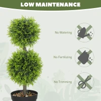HOMCOM Set of 2 Decorative Artificial Plants, 60cm Faux Topiary Cypress Ball Trees with Plastic Pot and Pebbles, Fake Plants for Home Office Decor, Green(m-6)