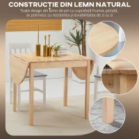 HOMCOM Masă Pliabilă pentru 4-6 persoane din Lemn de Pin, 140x70x75 cm, Natural(m-6)