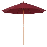 Outsunny Sombrilla Parasol con Poste Desmontable de Madera Ángulo Ajustable Ventilación Sistema de Polea para Exterior Jardín Patio Piscina Terraza Ø257x253 cm Rojo Vino(m-1)