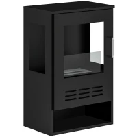 HOMCOM Ethanol Fireplace Stove with Shelf, Freestanding Bioethanol Fire, Indoor Ethanol Burner with 0.9 Litres Volume, Burns for Up to 3.3 Hours, 27 Inch, Black(m-1)
