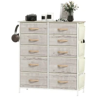 HOMCOM Chest of Ten Fabric Drawers - Natural Wood Finish(m-11)