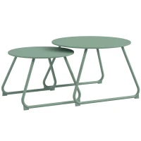 Outsunny Lot de 2 tables basses rondes gigognes empilables de Jardin métal époxy, Table d'Appoint Stable pour extérieur, vert(m-11)