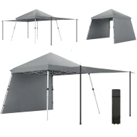 Outsunny Tonnelle de jardin 3x3m pop up tente Pliable auvents latéraux supplémentaires pieds inclinés sac de transport gris clair(m-10)