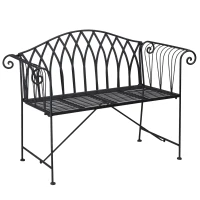 Outsunny Banc de jardin en métal noir façon fer forgé 2 personnes dim. 119l x 55P x 89H cm(m-11)
