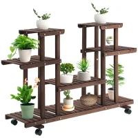 Outsunny 4-Tier Plant Stand with Wheels and Brakes, Floor-standing Wooden Flower Rack, for Indoor & Outdoor Garden Balcony Living Room, 124 x 33 x 80 cm(m-10)