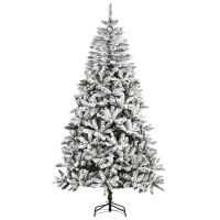 HOMCOM Árbol de Navidad Artificial 225 cm con Nieve Ignífugo con 1300 Ramas Decoración Navideña para Interiores Verde