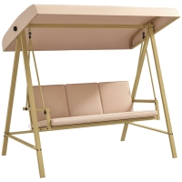 Outsunny Scaun Balansoar de Gradina cu 3 Locuri, Banca Hamac in Aer Liber cu Copertina Reglabila, Perne Detasabile si Cadru Solid