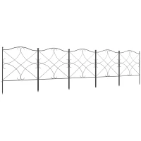 Outsunny Vallas Decorativas para Jardín de 5 Paneles 305x62 cm Cerca de Privacidad de Metal con Estacas y Bordes de Césped Negro(m-10)