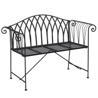 Outsunny Banc de jardin en métal noir façon fer forgé 2 personnes dim. 119l x 55P x 89H cm(m-1)