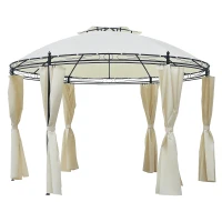 Outsunny Tonnelle pavillon de jardin rond dim. Ø 3,5L x 2,75H m double toit 6 rideaux latéraux polyester crème métal époxy noir(m-1)