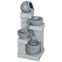 Fontaine de jardin Outsunny à énergie solaire fontaine à cascade en résine à 4 niveaux avec lumières LED et pompe gris(m-11)