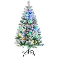 HOMCOM 4.5' Artificial Snow Christmas Trees with Frosted Branches, Warm White or Colourful LED Lights, Steel Base(m-10)