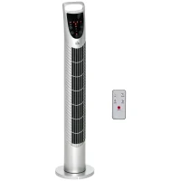 HOMCOM 31" Oscillating Tower Fan with Remote Control, 7.5H Timer, 3 Speed 3 Modes, Electric Floor Standing Cooling Fan for Home Bedroom Office, Silver(m-10)