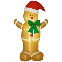 HOMCOM 6ft Christmas Inflatable Gingerbread Man & Santa Hat Safe Outdoor Decoration w/ Accessories(m-10)