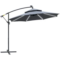Outsunny 3m LED Light Overhanging Parasol - Grey(m-10)