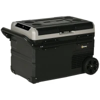 Outsunny 40L Car Refrigerator, Portable Compressor Cooler Box, Fridge Freezer w/ Inner LED Light, Foldable Handles, Cup Holders, 12/24V DC and 110-240V AC for Campervan RV Boat Travel Down to -20℃(m-10)