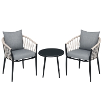 Outsunny Salon 2Pers 3Pcs Fauteuils Table Verre Gris