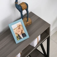 HOMCOM Mesa Consola Móvel de Entrada corredor Estilo Industrial Vintage com 3 Prateleiras e Estrutura Metálica 120x23,5x75cm Cinza e preto(m-10)