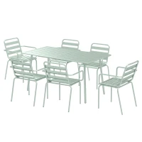 Outsunny Salon de jardin ensemble salle à manger de jardin 7 pièces avec 1 table et 6 chaises empilables en acier vert clair(m-11)