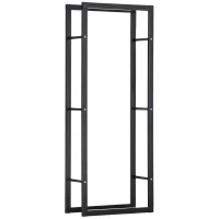 HOMCOM Range bûches Etagère porte bois de cheminée porte-bûches intérieur et extérieur charge max. 100 Kg dim. 60L x 25l x 150H cm métal noir(m-11)