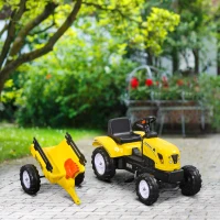 HOMCOM Pedaaltractor met aanhanger, gereedschap, claxon, voor kinderen van 3 jaar en ouder, metalen frame, zwart/geel, 133 x 42 x 51 cm(m-10)