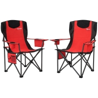Outsunny Set 2 Scaune de Camping Pliabile cu Geantă Frigorifică, Suport pentru Pahare și Tetieră, 94x62x100 cm, Roșu