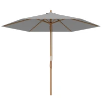 Outsunny 2.5m Wood Garden Parasol Sun Shade Patio Outdoor Wooden Umbrella Canopy, Table Market Umbrella with Vent, 38mm Pole, Rope Pulley Mechanism, Light Grey(m-1)