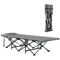 Outsunny Cama Dobrável de Campismo Praia com Apoio de Cabeça e Bolso Lateral Suporta até 150 kg 187x67x37 cm  Cinzento(m-10)