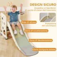 AIYAPLAY Scivolo per Bambini Pieghevole con Canestro e Palla da Basket, in PP e HDPE, 146x52x65 cm, Grigio e Crema(m-6)