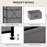 HOMCOM Fabric Chest of Drawers, Industrial Bedroom Dresser with 5 Fabric Drawers, Steel Frame and Wooden Top for Nursery, Living Room, Hallway, Rustic Brown and Grey(m-6)