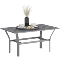 Outsunny Metal Garden Coffee Table, Rectangular Outdoor Side Table with Slatted Tabletop, Foot Pads for Outside, Garden, Balcony, Porch, 91.5 x 55 x 45cm, Dark Grey(m-10)