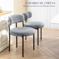HOMCOM Lot de 2 chaises de salle à manger avec dossier en tissu pieds en acier 51 x 51 x 76 cm gris(m-4)