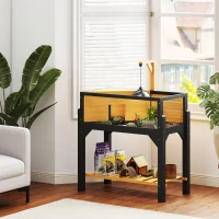 PawHut Wooden Tortoise House with Storage Shelf, Clear Observation Windows, Lamp Holder, Openable Top, Built-in Tray, Yellow(m-2)