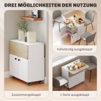 HOMCOM Klapptisch Rollschrank, zwei klappbare Tischseiten, Schrankfach, 4 Rollen, Weiß+Naturholz, 70 x 83 x 75cm(m-4)