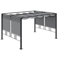 Outsunny Pergola Pavillon 3,9 x 2,9 m mit Sonnendach und 4 automatische Rollläden wasserdicht für Garten Abdecken Gartenmöbel Aluminium Polyester Dunkelgrau(m-1)