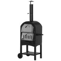 Outsunny Forno per Pizza e Barbecue a Carbone Portatile in Acciaio con Camino e Ruote, 63x54x161 cm, Nero