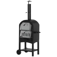 Outsunny Forno per Pizza e Barbecue a Carbone Portatile in Acciaio con Camino e Ruote, 63x54x161 cm, Nero(m-1)