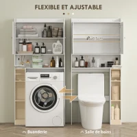 HOMCOM Meuble WC dessus de toilette avec placard à porte de grange, étagère réglable, compartiments et porte-papier, blanc(m-5)