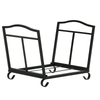Outsunny Metal Firewood Log Holder Indoor Outdoor Folding Firewood Rack Fireplace Wood Storage Shelf w/ Scrolls, Rust-Resistant, Black, 48L x 34W x 37Hcm(m-1)