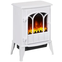 HOMCOM Freestanding Electric Fireplace, Electric Log Burner with LED Flame Effect, Overheating Safety System, 1000W/2000W White(m-1)