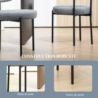 HOMCOM Lot de 2 chaises de salle à manger avec dossier en tissu pieds en acier 51 x 51 x 76 cm gris(m-6)